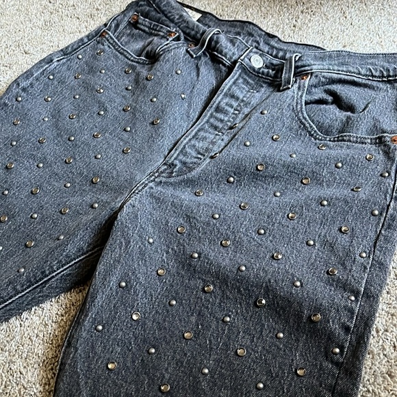 Levi's 501 Embellished Studded Charcoal Gray Black Jeans 29x26 - Picture 2 of 7